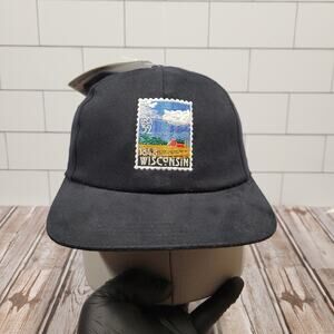 Made USA Wisconsin Stamp Snapback Hat Postmark America USPS Black Cap